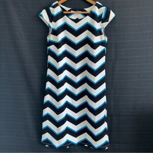 Madison Leigh Women’s Cap Sleeve Zig Zag Chevron Black White Blue Dress 6
